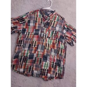 Polo Ralph Lauren Shirt Men Large Patchwork Indian Madras Plaid Popover Colorful